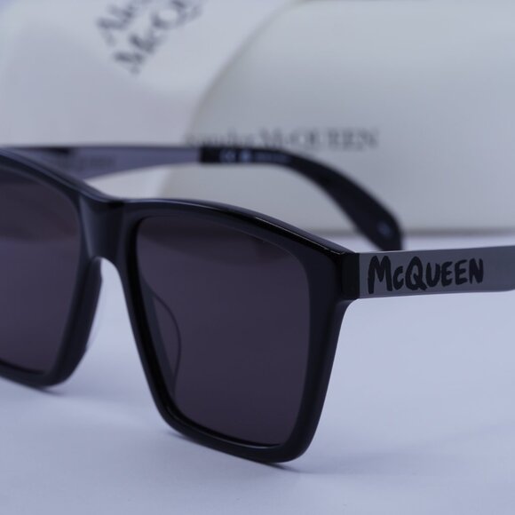 Alexander McQueen AM0352S 001 Square Sunglasses - Black/Grey - Picture 2 of 11